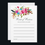 Watercolor Boho Chic Floral Wedding Bridal Beratun Hinweiskarte<br><div class="desc">Boho chic rosa und blau Aquarell Blumensträuße Brautparty Ratschläge für die Bride-to-be-Karte mit eleganter Hochzeitstypografie.</div>