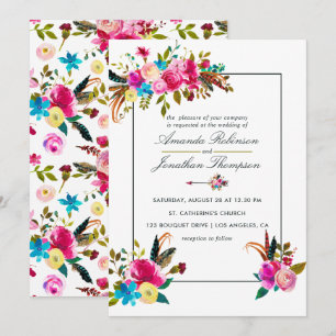 Watercolor Boho Chic Floral Wedding Einladung