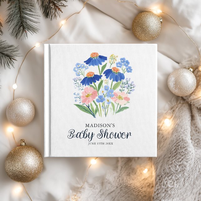Watercolor Boho Dusty Blue Baby in Bloom Shower Gästebuch (Von Creator hochgeladen)