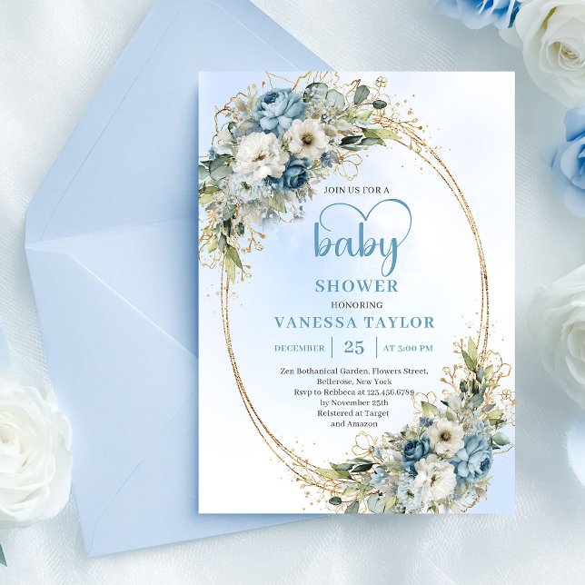 Watercolor Boho Dusty Blue Eucalyptus Baby Shower Einladung (Watercolor Dusty Blue Eucalyptus Baby Shower Invite....)