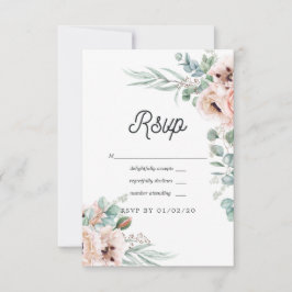 Watercolor Boho Eucalyptus Poppy Wedding RSVP Karte