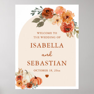 Watercolor Boho Fall Pumpkin Wedding Willkommensze Poster