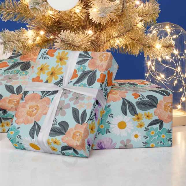 Watercolor Boho Floral Geschenkpapier