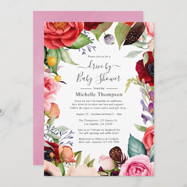 Watercolor Boho Floral Wedding Update Einladung (Vorne/Hinten)