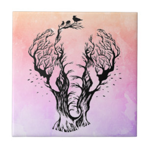 Watercolor Boho Forest Elephant Fliese
