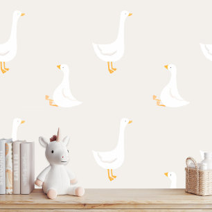 Watercolor Boho Goose Duck White Beige Kinderzimme Tapete