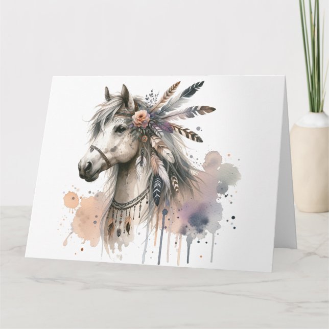 Watercolor Boho Horse Note Card Karte (Vorderseite)