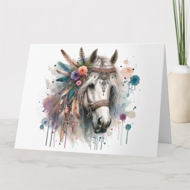 Watercolor Boho Horse Note Card Karte (Vorderseite)