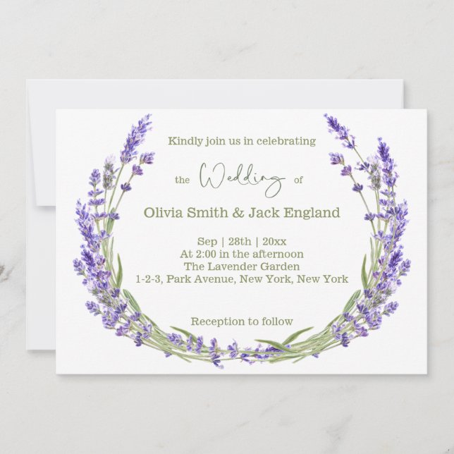Watercolor Boho Lavender Wedding Einladung (Vorderseite)