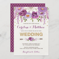 Watercolor Boho lila Blumenhochzeits-Einladung