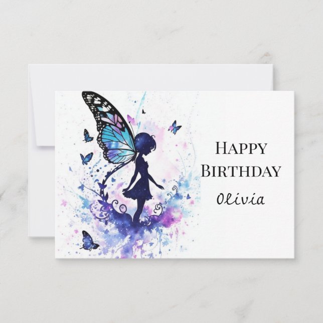 Watercolor Boho Magic Fairy Birthday Karte (Vorderseite)