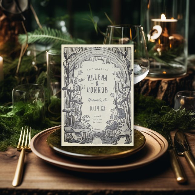 Watercolor Boho Mushrooms Sepia Retro Save The Date (Von Creator hochgeladen)