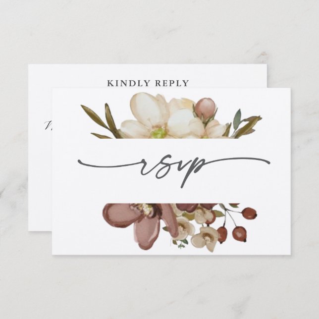Watercolor Boho Neutral & Rose Wedding RSVP Einladung (Vorne/Hinten)