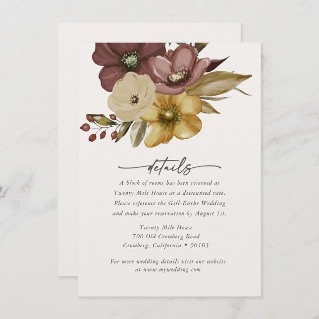 Watercolor Boho Neutral Wedding Details Card Mitteilungskarte (Vorne/Hinten)