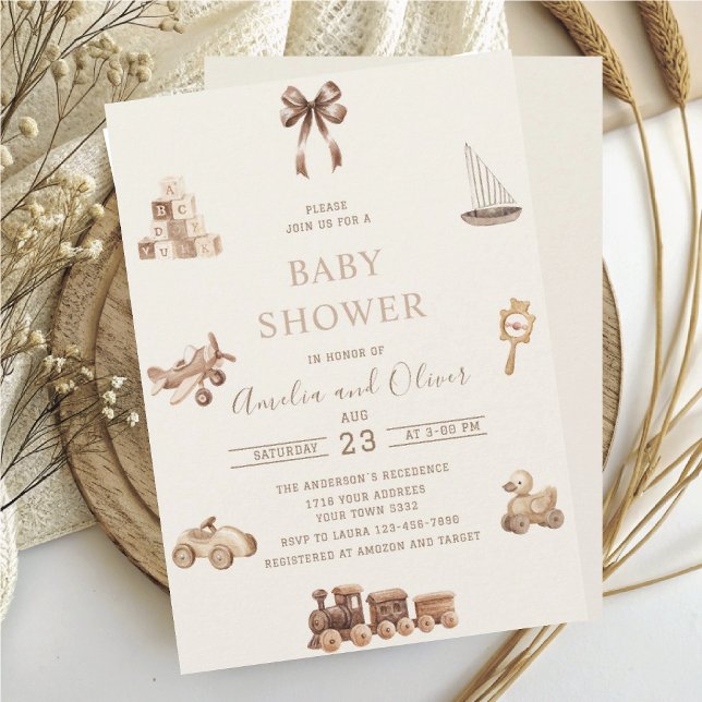 Watercolor Boho Nursery beige toys  baby shower Einladung (Von Creator hochgeladen)