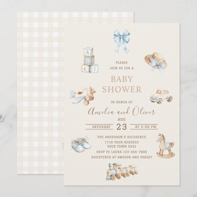Watercolor Boho Nursery boy  baby shower Einladung (Vorne/Hinten)