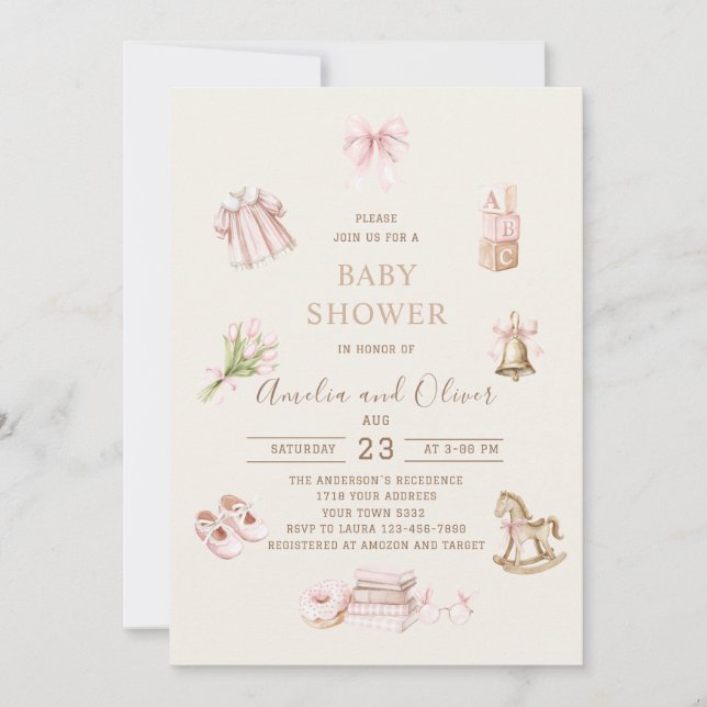 Watercolor Boho Nursery girl  baby shower Einladung (Vorderseite)