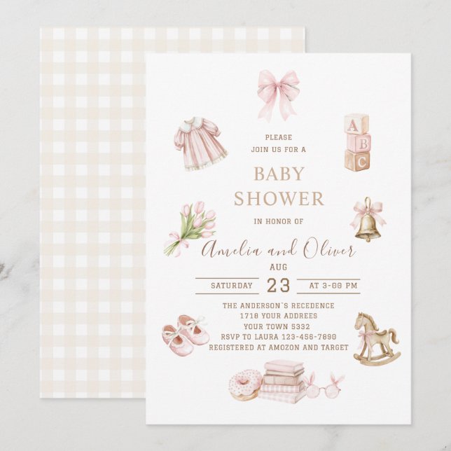 Watercolor Boho Nursery girl  baby shower Einladung (Vorne/Hinten)