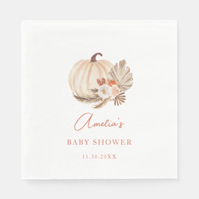 Watercolor Boho Pampas Grass Pumpkin Serviette (Vorderseite)