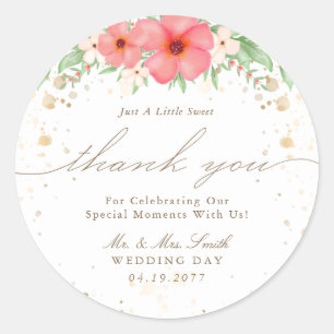 Watercolor Boho Pink & Ivory Floral Vielen Dank Runder Aufkleber