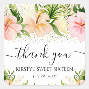 Watercolor Boho Pink Roses Boho 16 . Geburtstag Quadratischer Aufkleber