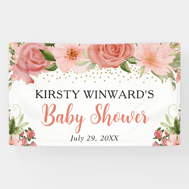 Watercolor Boho Pink Roses Boho Babydusche Banner (Horizontal)