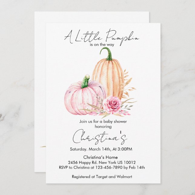 Watercolor Boho Pumpkin Babydusche Einladung (Vorne/Hinten)