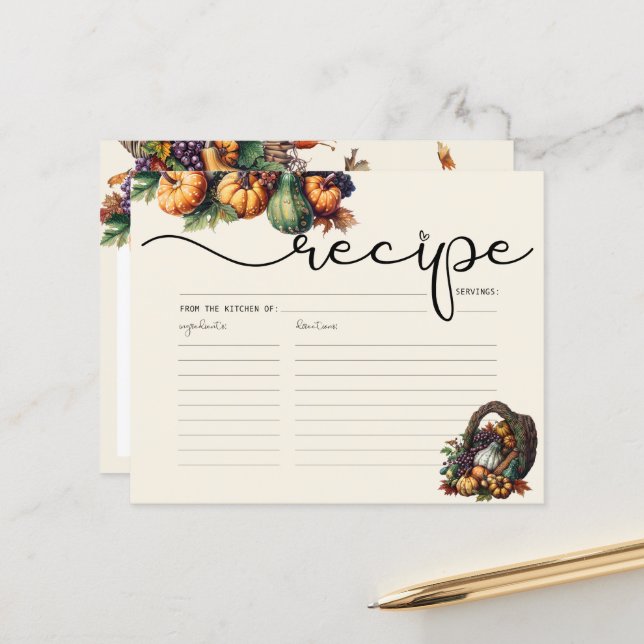 Watercolor Boho Pumpkin Rezept Karte (Vorderseite/Rückseite Beispiel)