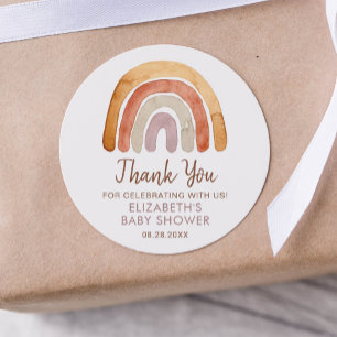 Watercolor Boho Rainbow Baby Dusche Runder Aufkleber
