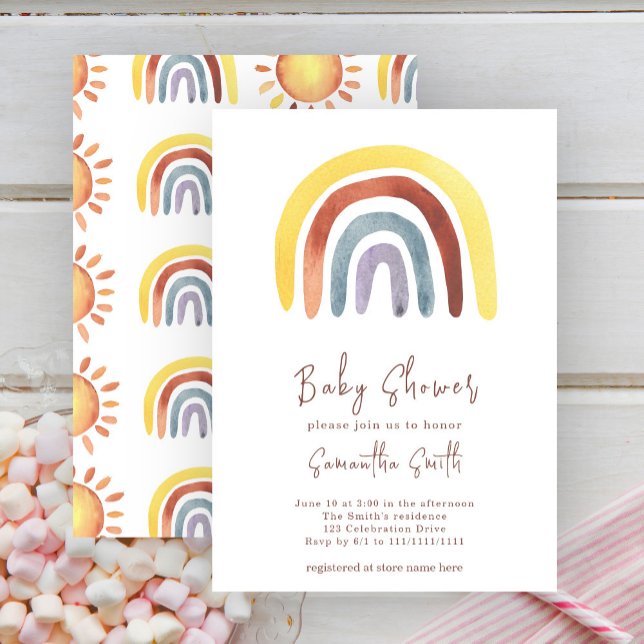 Watercolor Boho Regenbogen Baby Dusche Einladung (Von Creator hochgeladen)