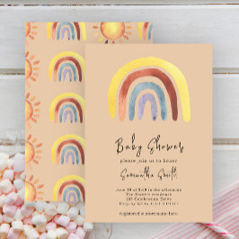 Watercolor Boho Regenbogen Babydusche Einladung