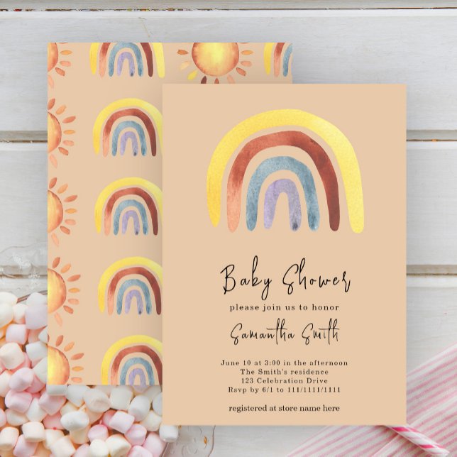 Watercolor Boho Regenbogen Babydusche Einladung (Von Creator hochgeladen)