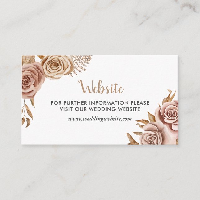 Watercolor Boho Rose Blume Hochzeiten Website Begleitkarte (Vorderseite)