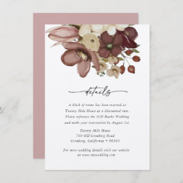Watercolor Boho Rose & Neutral Wedd Details Card Mitteilungskarte