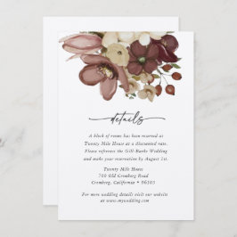 Watercolor Boho Rose & Neutral Wedd Details Card Mitteilungskarte