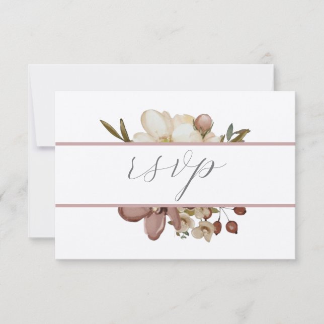 Watercolor Boho Rose & Neutral Wedding RSVP Einladung (Vorderseite)