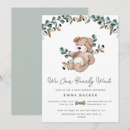 Watercolor Boho Teddy Bear Greenerenery Babydusche Einladung