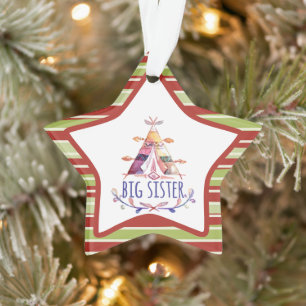 Watercolor Boho Teepee Big Sister Weihnachten Ornament