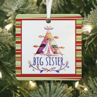 Watercolor Boho Teepee Big Sister Weihnachten Ornament Aus Metall