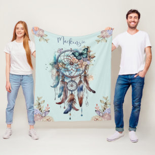 Watercolor Boho Traumfänger personalisierter Name Fleecedecke