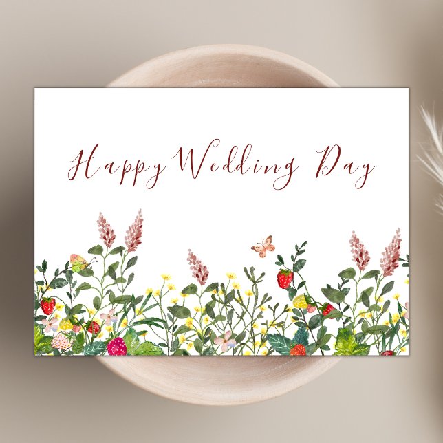 Watercolor Boho Wildblume Theme Happy Wedding Day Karte (Von Creator hochgeladen)