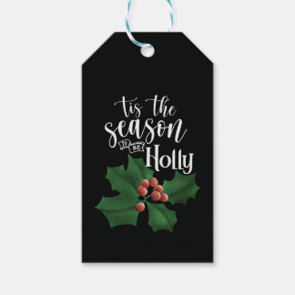 Watercolor Bold Black and Green Holly Christmas Geschenkanhänger