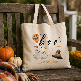 Watercolor BOO Geist Halloween Süßigkeiten oder Sa Tragetasche