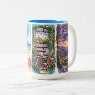 Watercolor Book Lover Mug, Cozy reader gift idea Zweifarbige Tasse