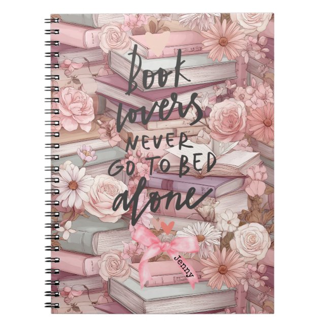 Watercolor Books and Pink Flowers Notebooks Notizblock (Vorderseite)