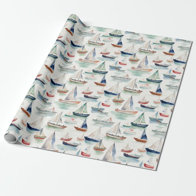 Watercolor Boote Wrapping Paper Geschenkpapier (Ungerollt)