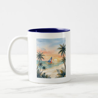 Watercolor Boracay Sonnenuntergang Strand Philippi Zweifarbige Tasse