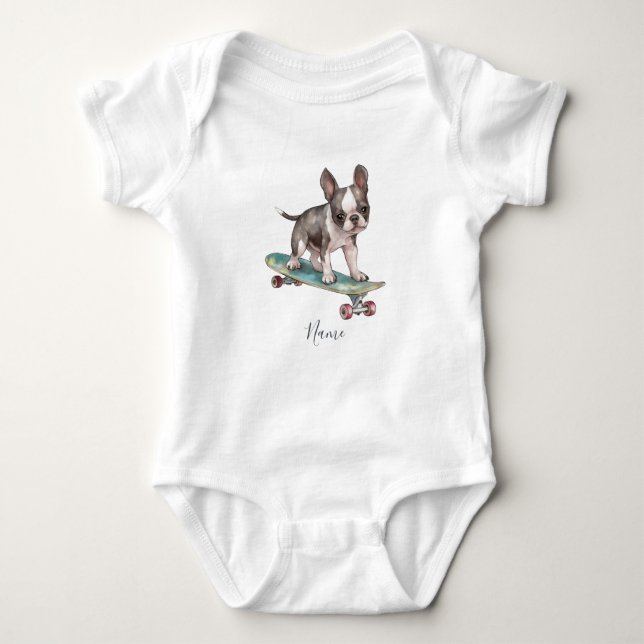 Watercolor Boston Terrier Baby Bodysuit Baby Strampler (Vorderseite)