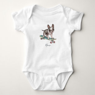 Watercolor Boston Terrier Baby Bodysuit Strampler