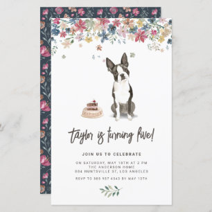 Watercolor Boston Terrier Dog Birthday Einladung